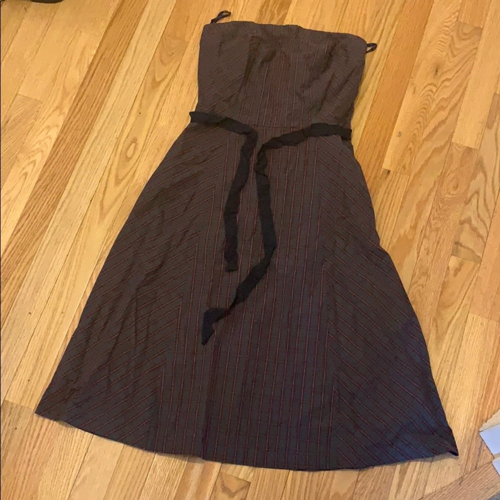 Plaid green strapless dress with ribbon belt